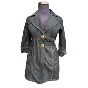 Baccini Denim Jean Coat Jacket Women's Large 3/4 Sleeve Button Front Dark Wash‎